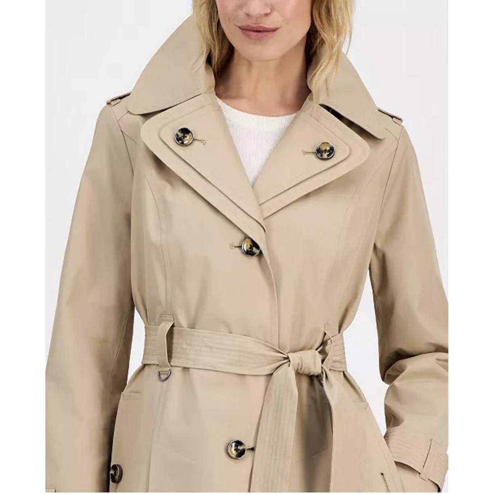 London Fog Collection Women's Hooded Trench Coat Tan Beige Belted Size 2X NWT - Picture 2 of 7